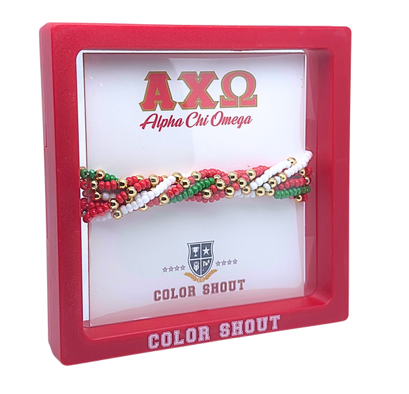 B201 AXO- Alpha Chi Omega Colors Stack: Set of 6 Beaded Stretch Bracelets