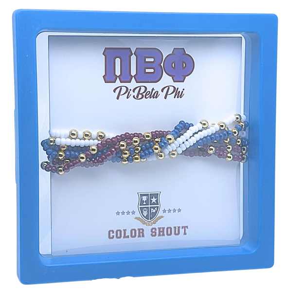 B201 - PBP-Pi Beta Phi Colors Stack: Set of 6 Beaded Stretch Bracelets