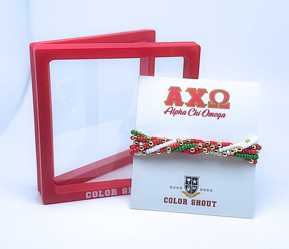 B201 AXO- Alpha Chi Omega Colors Stack: Set of 6 Beaded Stretch Bracelets