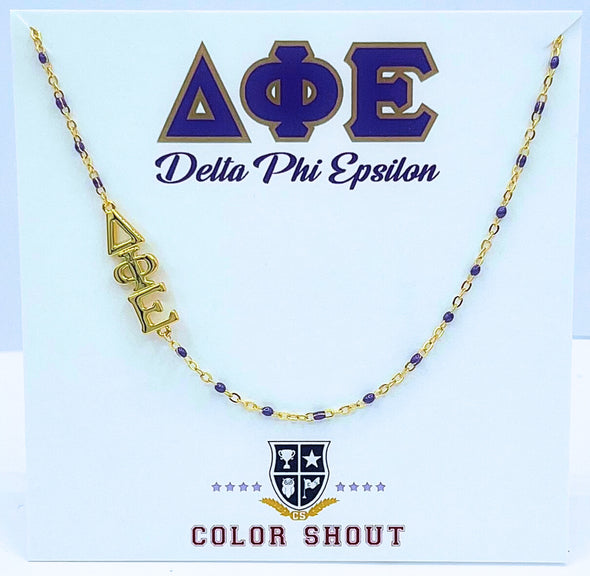 N201-The Sorority Necklace: Side Set Greek letters on Enamel Bead Necklace