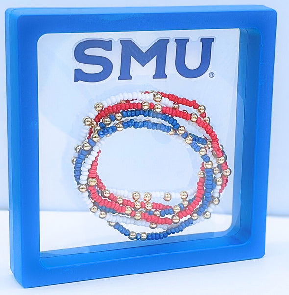 SMU Colors Stack: Set of 6 Beaded Stretch Bracelets