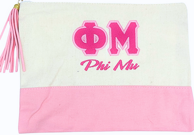 Phi Mu Embroidered Greek Letter Pouch