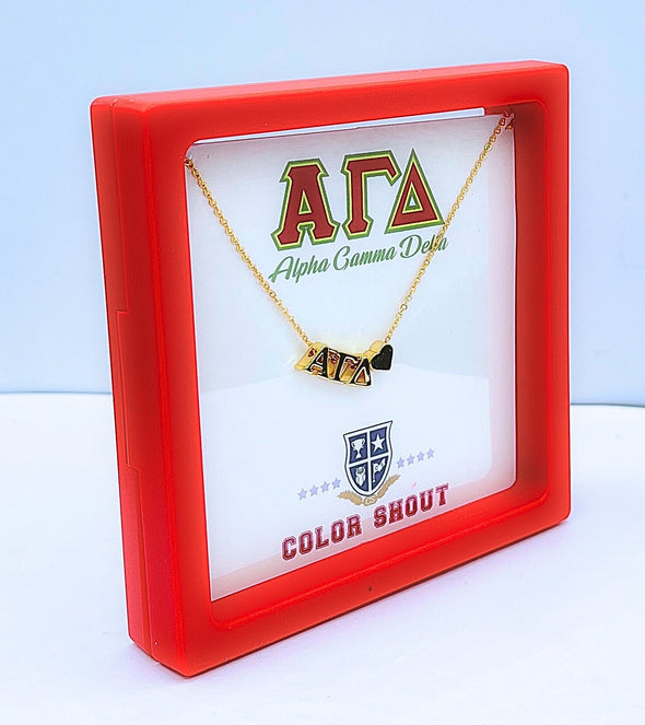N201 AGD-The Alpha Gamma Delta Necklace: Side Set ΑΓΔ Enamel Bead Necklace
