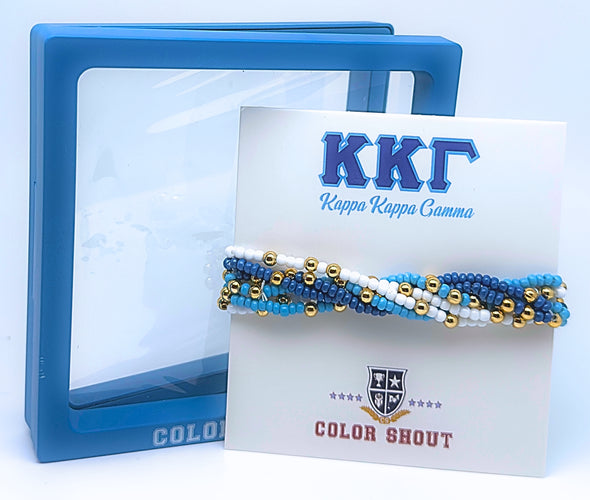 B201 - KKG-Kappa Kappa Gamma Colors Stack: Set of 6 Beaded Stretch Bracelets
