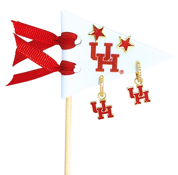 E203 - HOU :  University of Houston Pennant Pair Earring Set