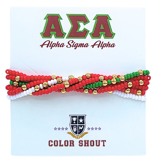 B201 ASA-Alpha Sigma Alpha Colors Stack: Set of 6 Beaded Stretch Bracelets