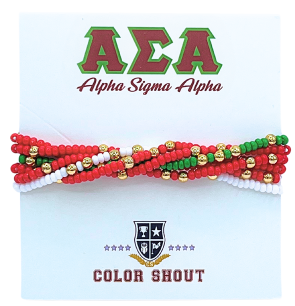 Alpha Sigma Alpha Colors Stack: Set of 6 Beaded Stretch Bracelets