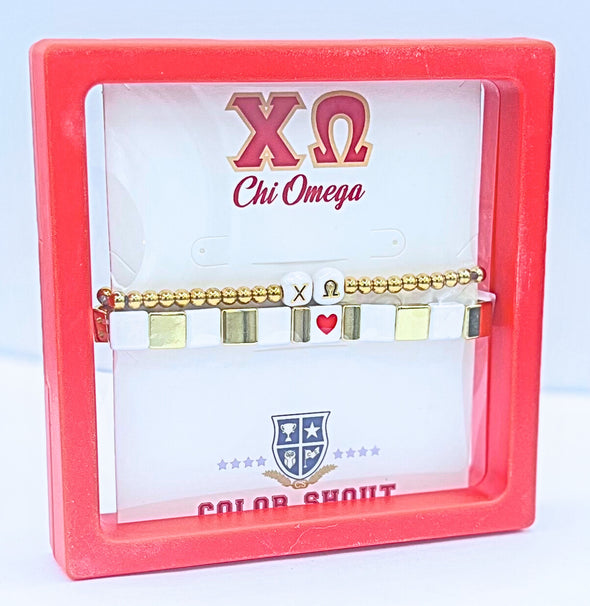 B202 XO-'I Love' Chi Omega Bracelet Stack