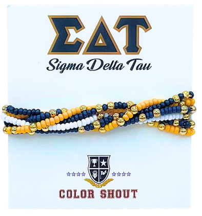 B201 - SDT-Sigma Delta Tau Colors Stack: Set of 6 Beaded Stretch Bracelets