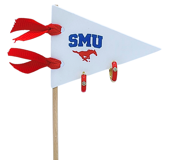 SMU Huggie Hoops on Pennant Flag