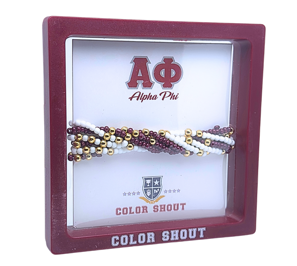 B201 AP-Alpha Phi Colors Stack: Set of 6 Beaded Stretch Bracelets