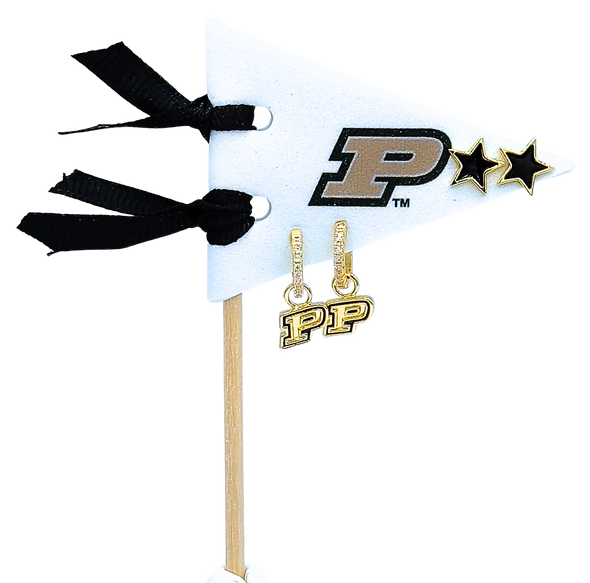 E203-PUR : Purdue University Pennant Pair Logo Earring Set