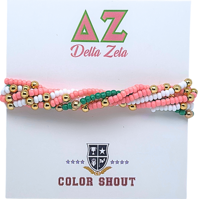 B201 DZ-Delta Zeta Colors Stack: Set of 6 Beaded Stretch Bracelets