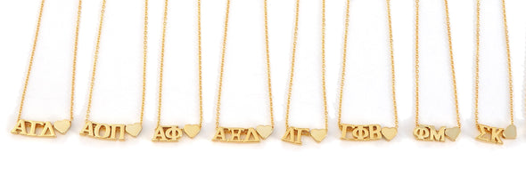 N202-I Love My Sorority: Greek Letters Heart Necklace