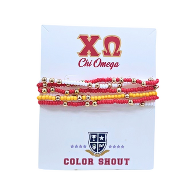 Chi Omega Colors Stack: Set of 6 Beaded Stretch Bracelets