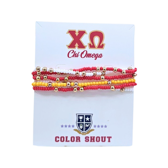 Chi Omega Colors Stack: Set of 6 Beaded Stretch Bracelets