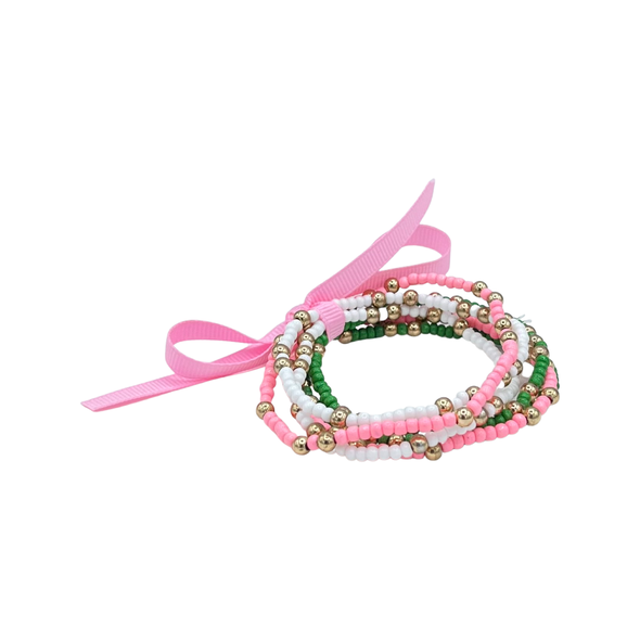 Delta Zeta Colors Stack: Set of 6 Beaded Stretch Bracelets