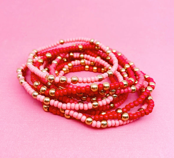 Pretty in Pink: Set of 11 Colorful Beaded Stretch Bracelets