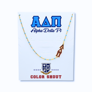 N201 ADP- The Alpha Delta Pi Necklace: Side Set ΑΔΠ Enamel Bead Necklace