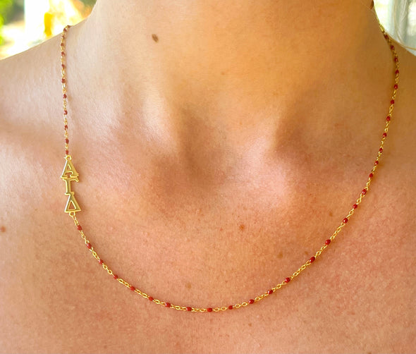 N201 AGD-The Alpha Gamma Delta Necklace: Side Set ΑΓΔ Enamel Bead Necklace