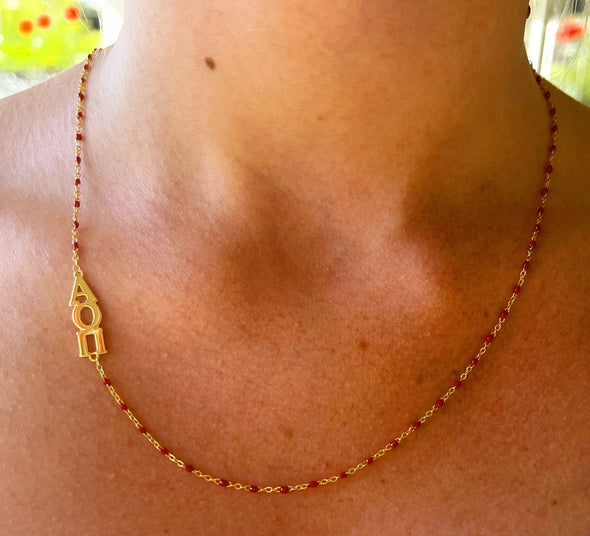 N201 AOP-The Alpha Omicron Pi Necklace: Side Set ΑΟΠ Enamel Bead Necklace