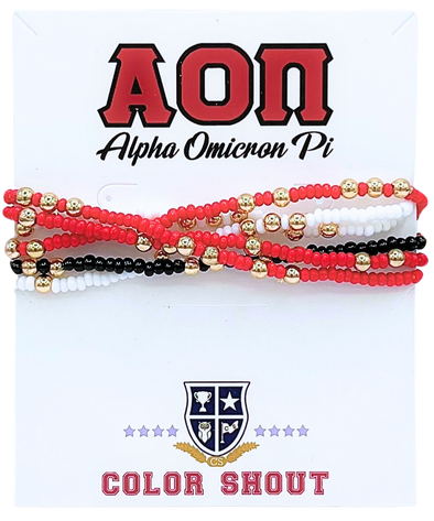 Alpha Omicron Pi Colors Stack: Set of 6 Beaded Stretch Bracelets