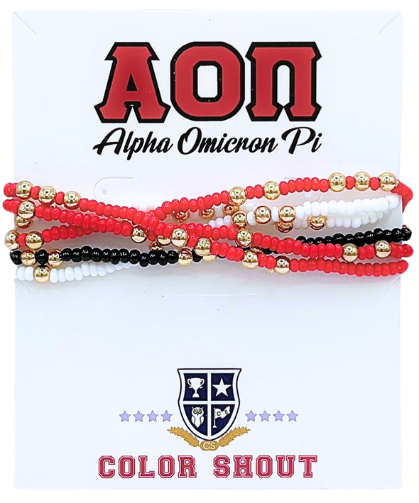 Alpha Omicron Pi Colors Stack: Set of 6 Beaded Stretch Bracelets