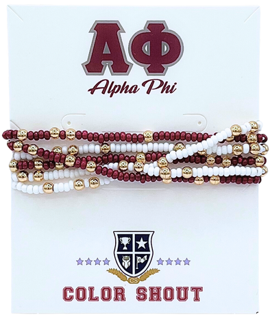 Alpha Phi Colors Stack: Set of 6 Beaded Stretch Bracelets