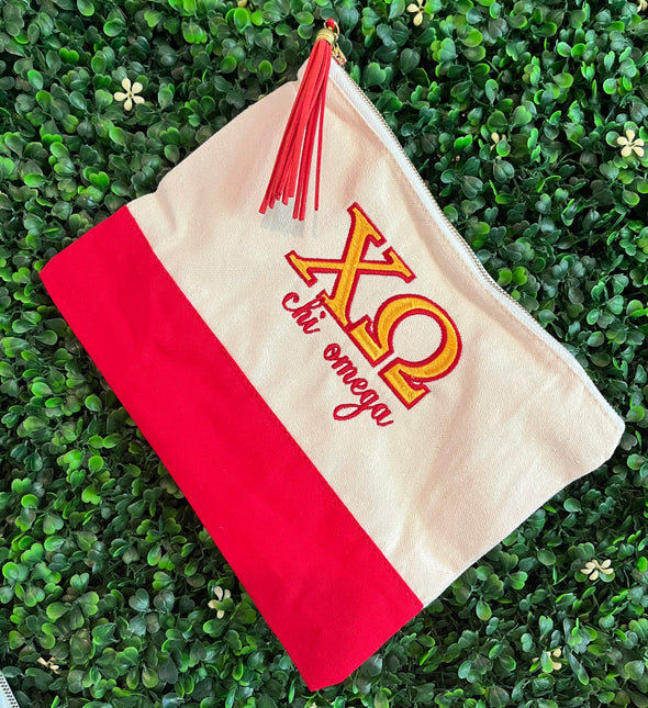 Chi Omega Embroidered Greek Letter Pouch