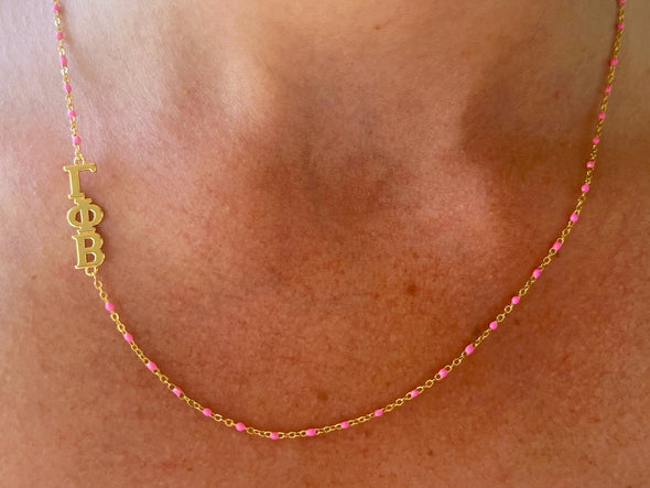 N201 GPB-The Gamma Phi Beta Necklace: Side Set ΓΦΒ Enamel Bead Necklace