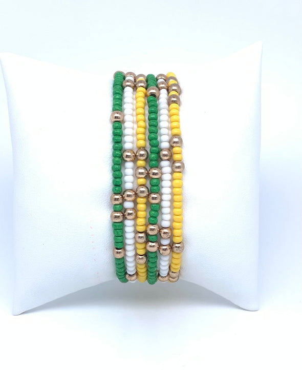 Green and Gold: Set of 6 Stretch Bracelets