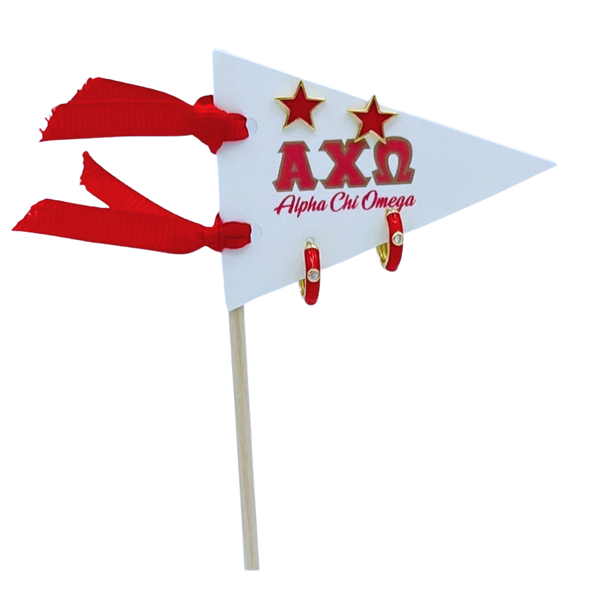 E203 AXO- Alpha Chi Omega Pennant Pair Earring Set