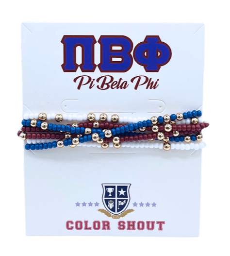 Pi Beta Phi Colors Stack: Set of 6 Beaded Stretch Bracelets