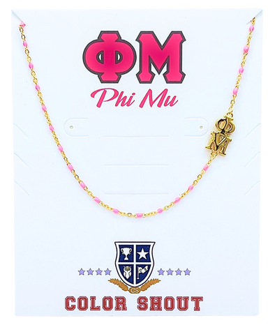 N201 PM-The Phi Mu Necklace: Side Set ΦΜ Enamel Bead Necklace