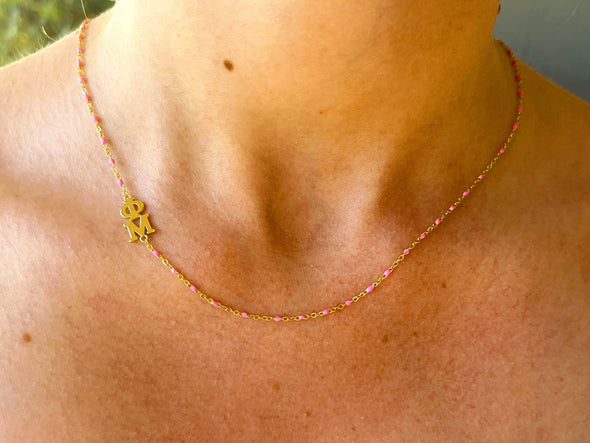 The Phi Mu Necklace: Side Set ΦΜ Enamel Bead Necklace