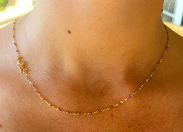 N201 SK-The Sigma Kappa Necklace: Side Set ΣΚ Enamel Bead Necklace
