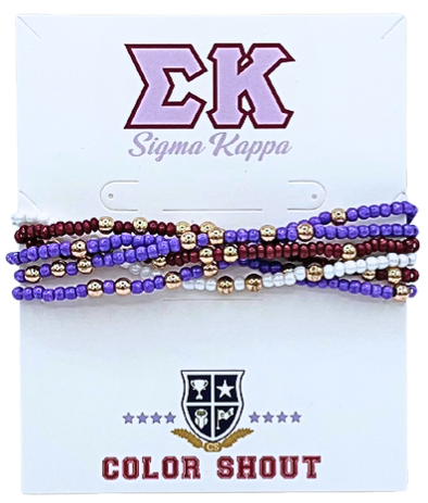 Sigma Kappa Colors Stack: Set of 6 Beaded Stretch Bracelets