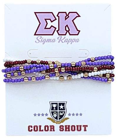 Sigma Kappa Colors Stack: Set of 6 Beaded Stretch Bracelets
