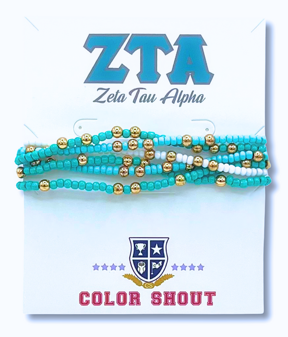 B201 ZTA-Zeta Tau Alpha Colors Stack: Set of 6 Beaded Stretch Bracelets