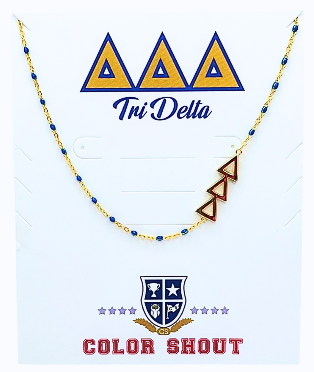Tri Delta Inlay The Tri Delta Necklace: Side Set ΔΔΔ Enamel Bead Necklace – Color Shout