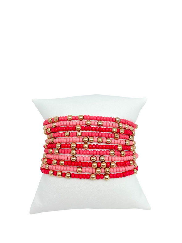 Pretty in Pink: Set of 11 Colorful Beaded Stretch Bracelets